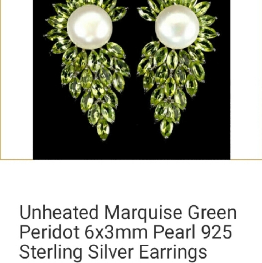 Genuine Peridot/Pearl Earrings U5 - Picture 2 of 2